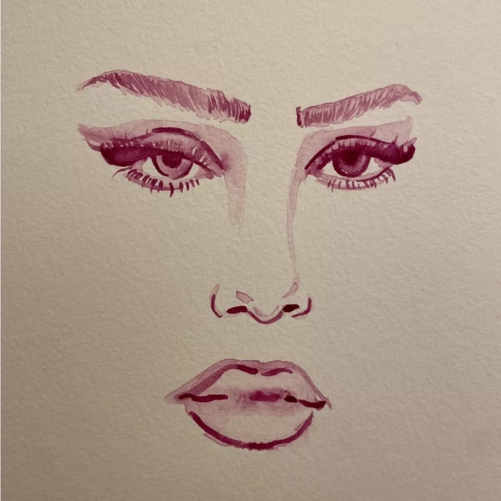 🎥 Female Face Portrait Watercolor Minimalist OOAK Original On Paper 9 x 9 inch
